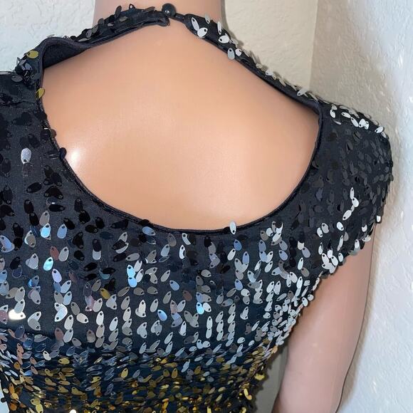 As U Wish women sequin mini dress bodycon black/gold/silver stretch SZ SM Sexy - Picture 9 of 10